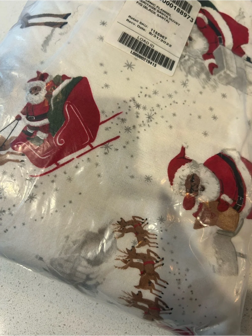 Pottery Barn Kids Heritage Black Santa Duvet Cover Organic Christmas Bedding